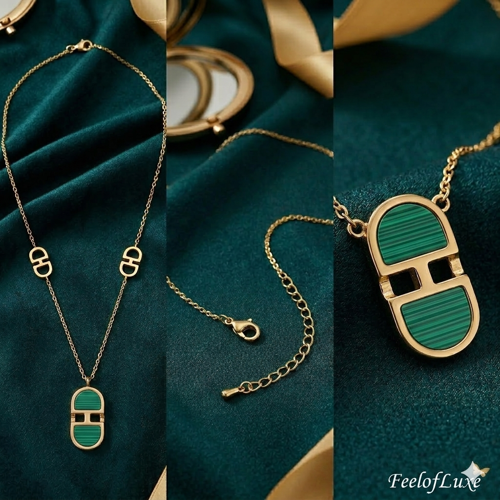 18K GOLD PLATED GREEN OPAL GLOW PENDANT