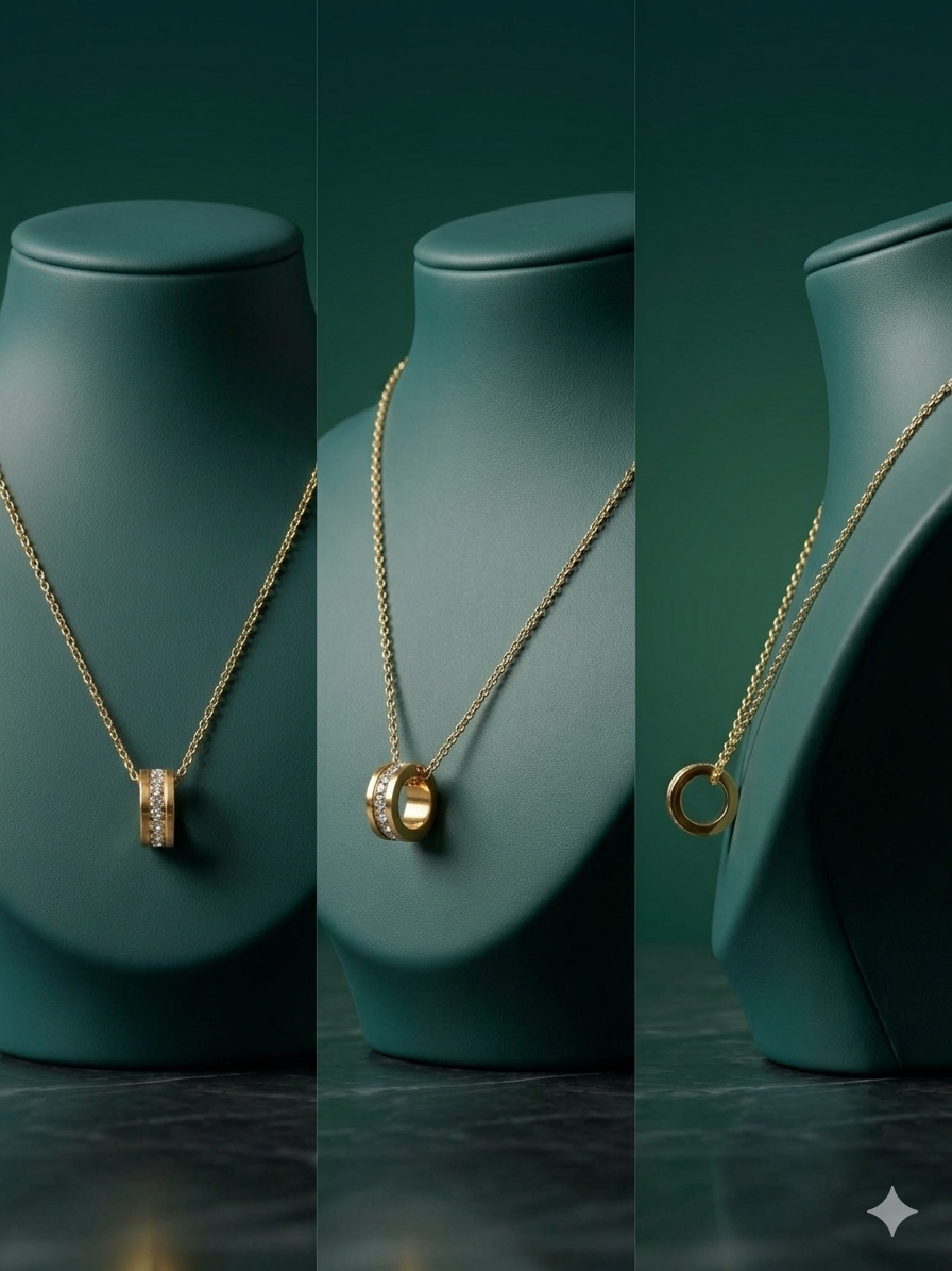 18K GOLD PLATED RING CARTIER PENDANT STAINLESS STEEL