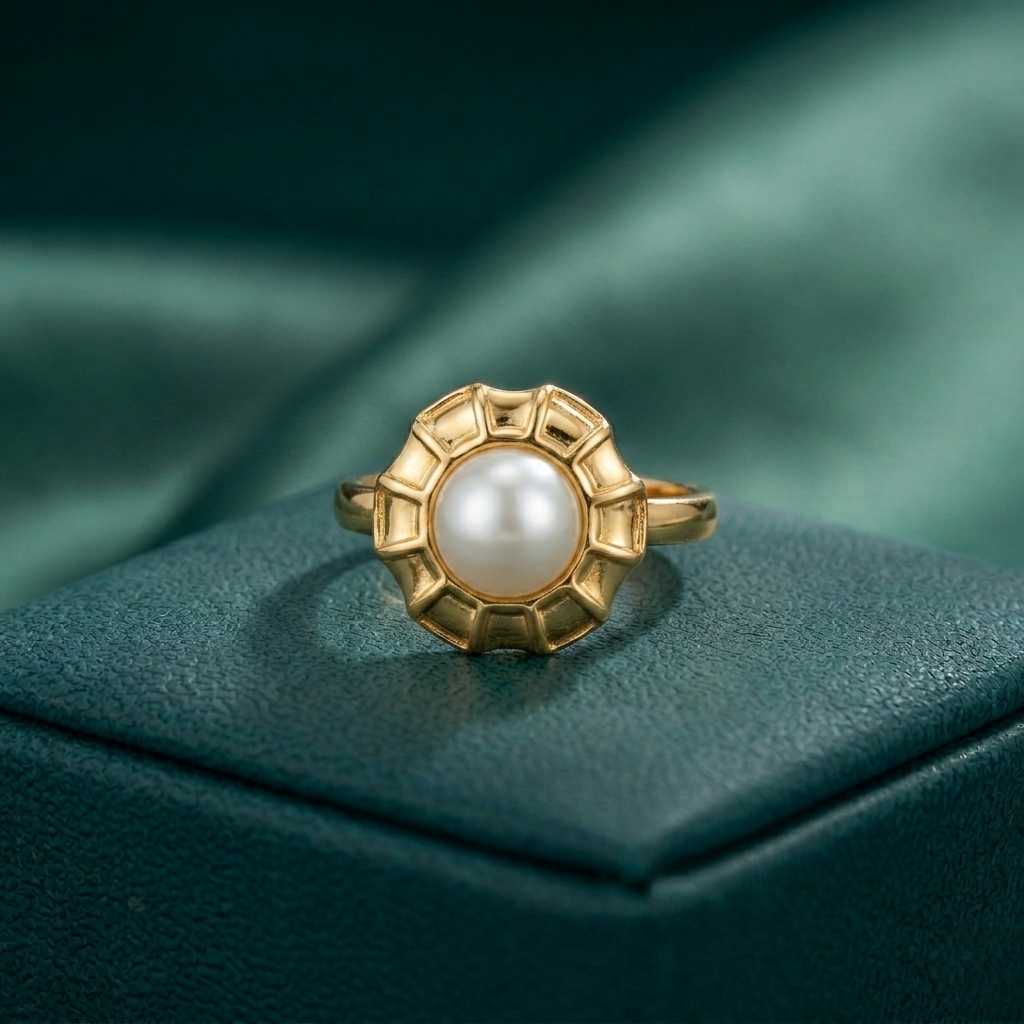 SHELL STYLE WHITE STONE ADJUSTABLE RING