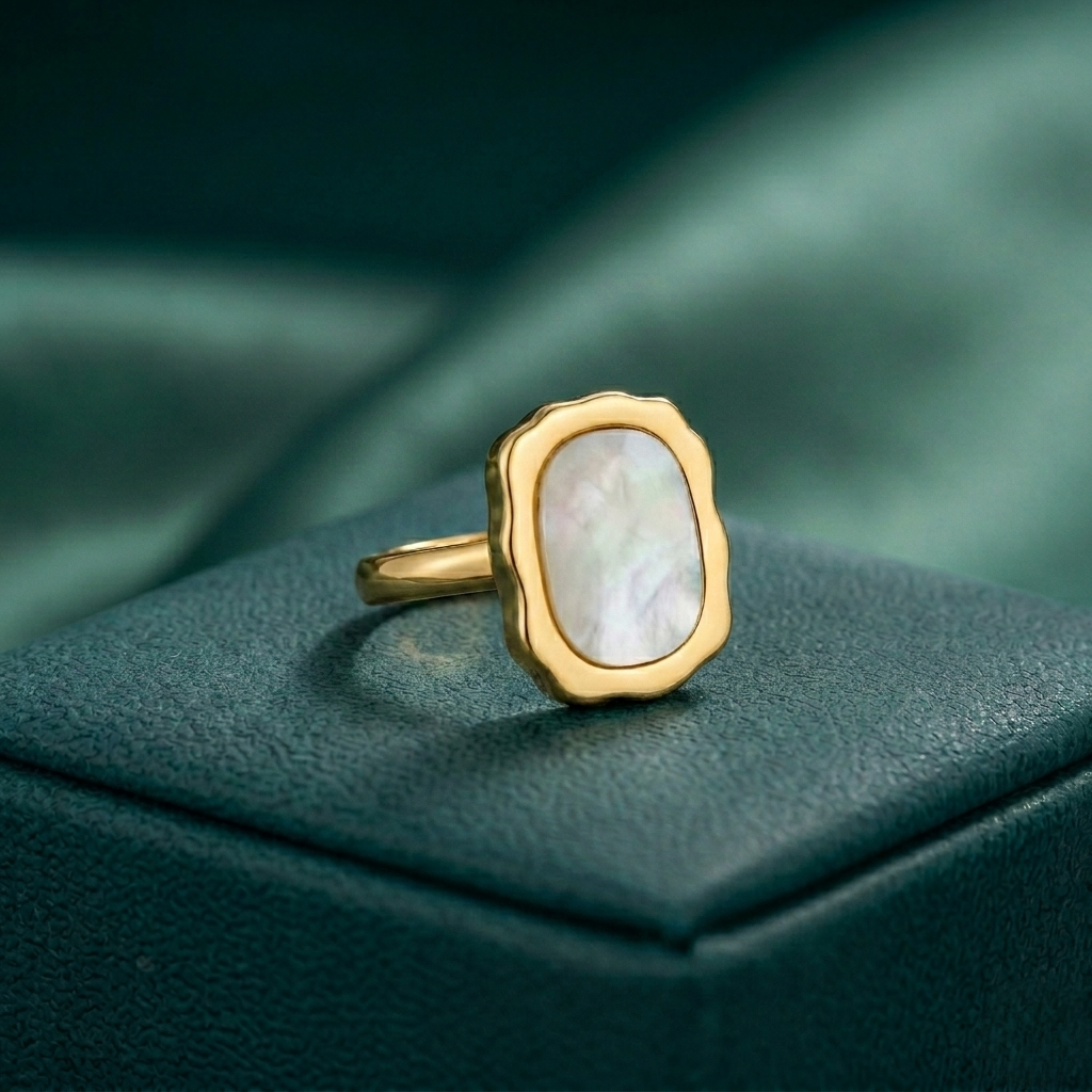 WHITE MARBLE STYLE ADJUSTABLE RING