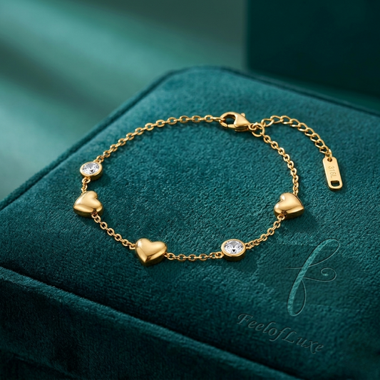18K GOLD PLATED HEART ZIRCON BRACELET STAINLESS STEEL