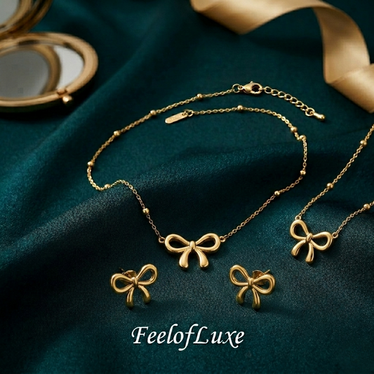 18K GOLD PLATED TRENDING BOW SET STAINLESS STEEL WITH FREE HOME DELIVERY