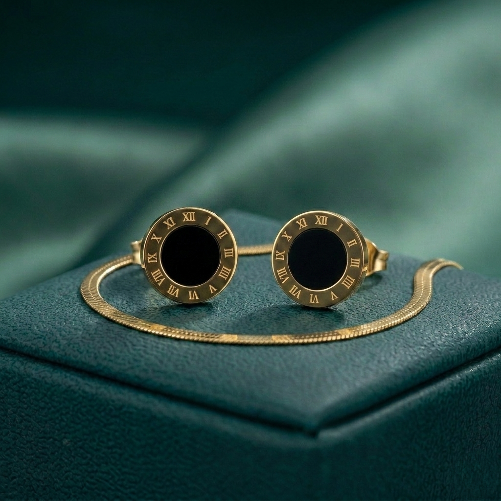 BLACK ROMAN EARRINGS PAIR