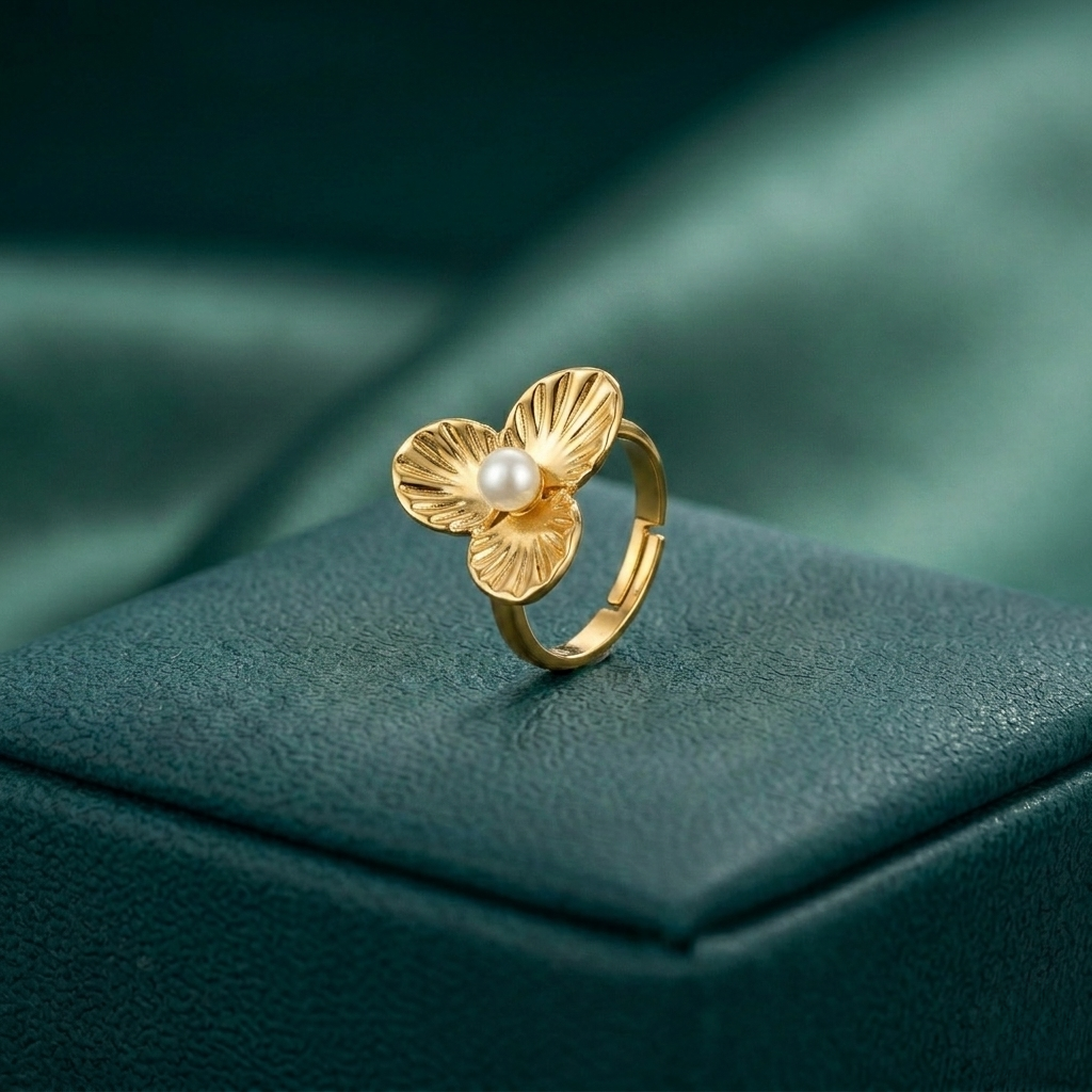 FLOWER STYLE WHITE STONE  ADJUSTABLE RING