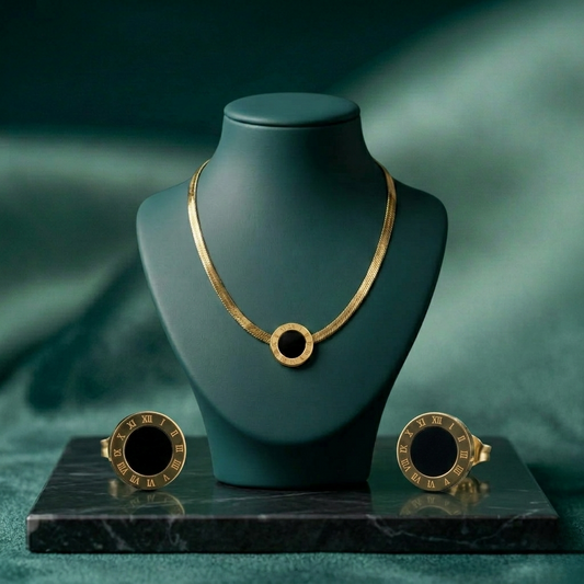 STAINLESS STEEL BLACK ROMAN SNAKE CHAIN FULL SET