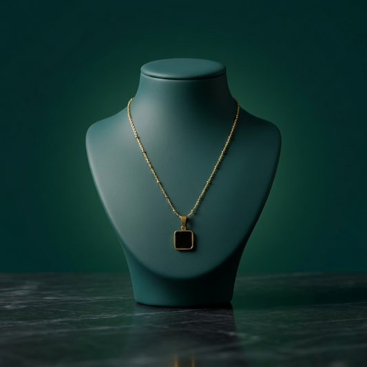 18K GOLD PLATED BLACK STONE PENDANT