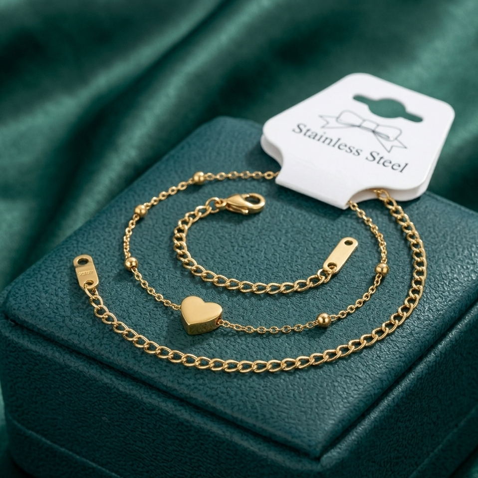 18K GOLD PLATED HEART  BRACELET STAINLESS STEEL