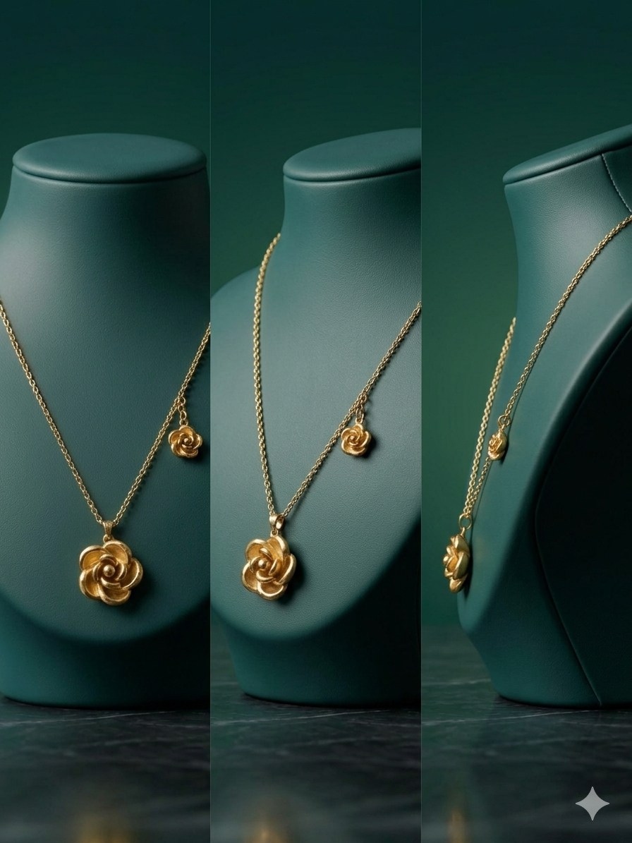 18K GOLD PLATED MINIMAL ROSE PENDANT STAINLESS STEEL