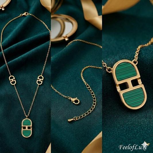 18K GOLD PLATED GREEN OPAL GLOW PENDANT