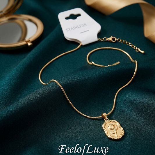 18K GOLD PLATED ROSE PENDANT STAINLESS STEEL