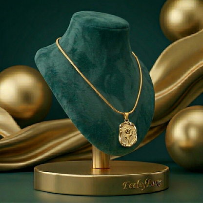 18K GOLD PLATED ROSE PENDANT STAINLESS STEEL