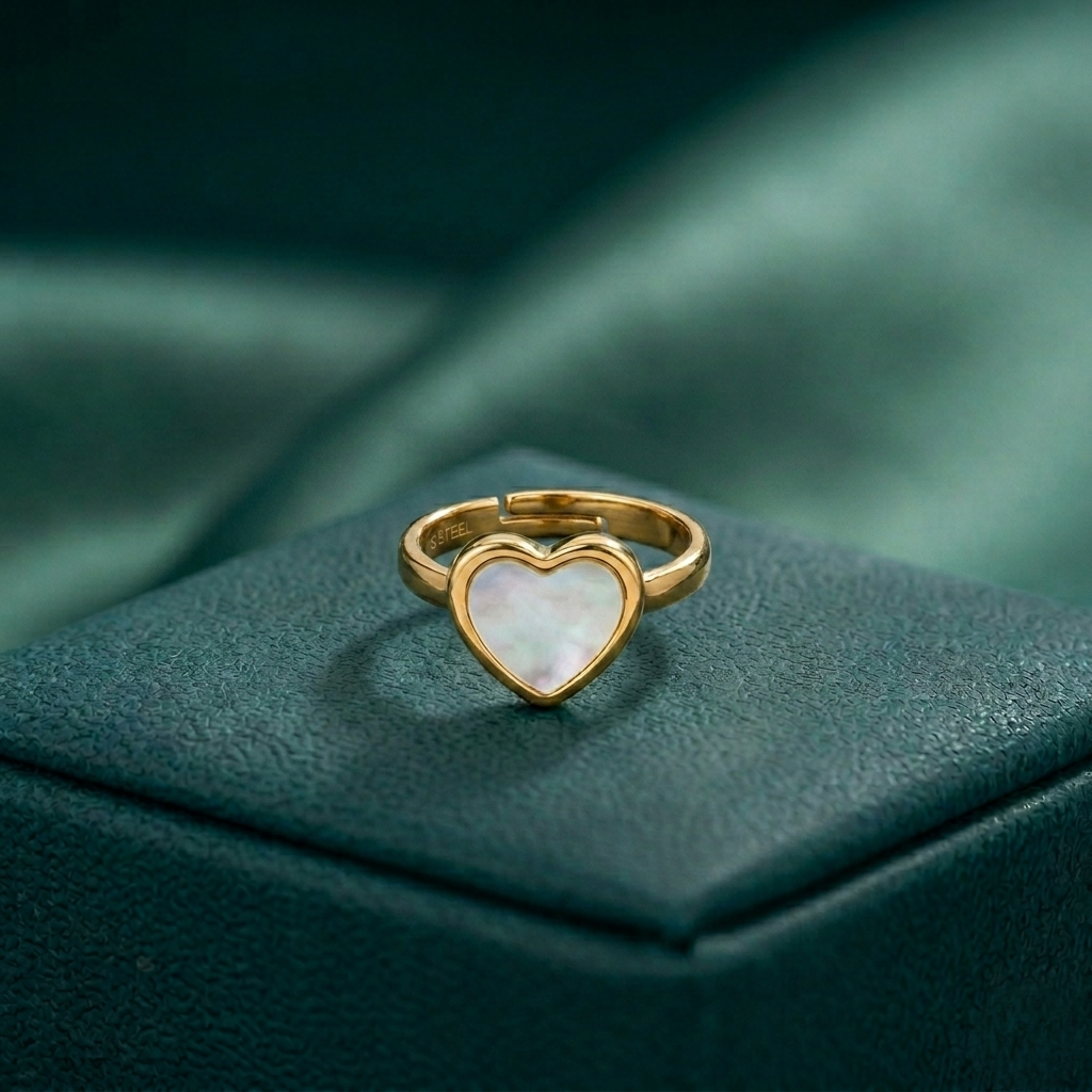 WHITE HEART ADJUSTABLE  RING