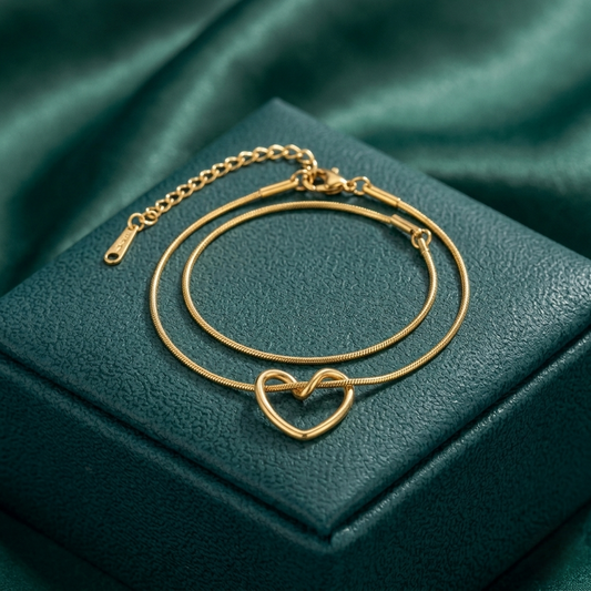18K GOLD PLATED SNAKE CHAIN HEART BRACELET STAINLESS STEEL