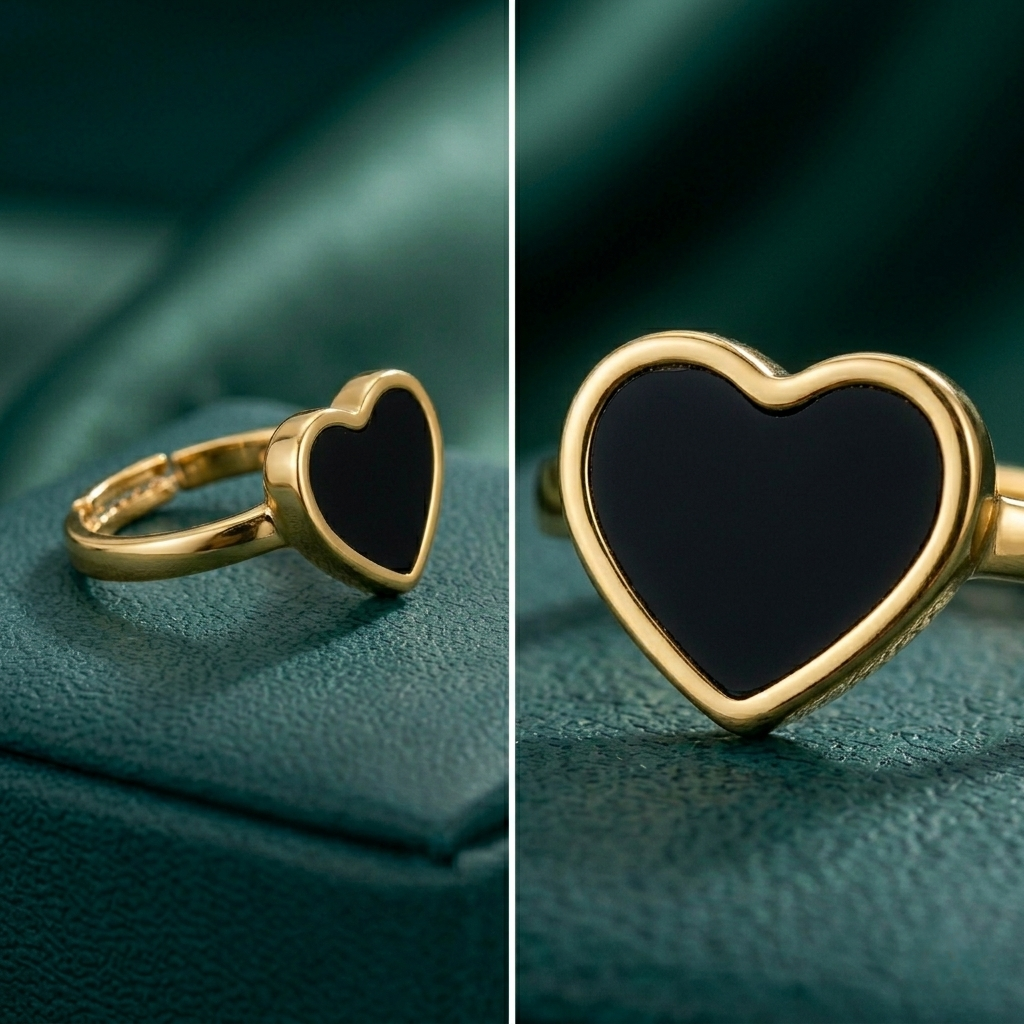 ELEGANT BLACK HEART ADJUSTABLE RING