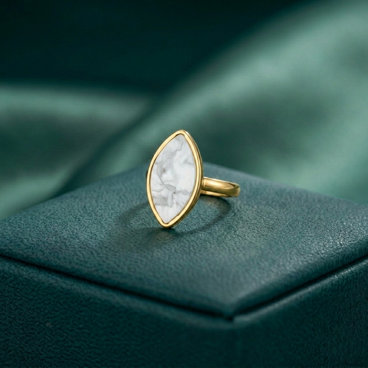 CLASSY WHITE MARBLE STYLE  ADJUSTABLE RING STAINLESS STEEL