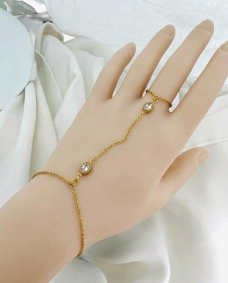 WHITE STONE HAND CHAIN STAINLESS STEEL