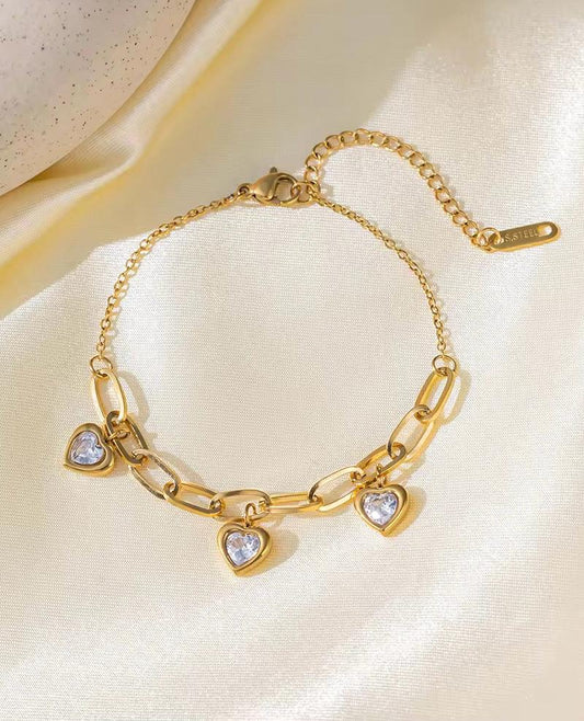 HEART STYLE WHITE STONE BRACELET STAINLESS STEEL